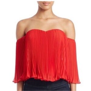 Guess off shoulder red pleated top